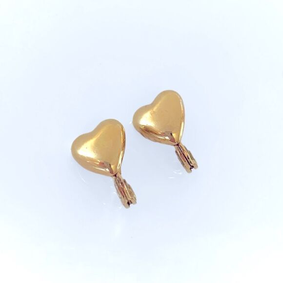 Monet Vintage Gold Puffy Heart Clip Earrings - Picture 1 of 4